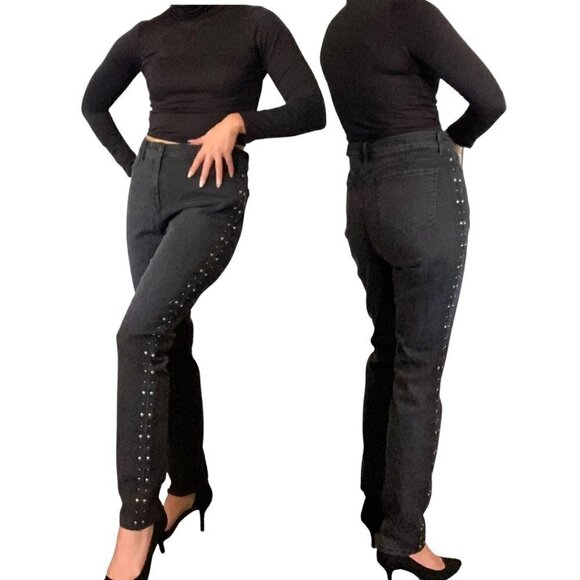 NYDJ NWT Frannie Ami Studded Slimming Skinny Jeans Black Size 12 - Picture 1 of 10